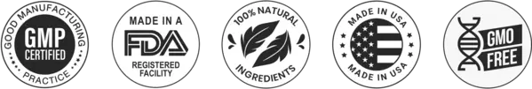 GMP Certified · FDA Registered Facility · 100% Natural · Made in USA · Non-GMO